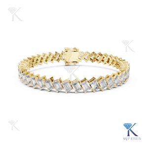 Elegant Angled Emerald Cut Lab Grown Diamond Tennis <b>Bracelet</b> 14K/18K <b>Solid</b> Gold Unisex Luxury Jewelry Filled Stones KRUP JEWELS - Product Image 1