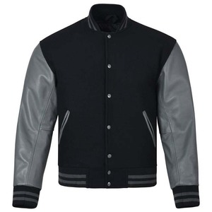 Veste universitaire sur mesure de style nouveau, en laine, avec manches en cuir, veste de baseball pour hommes, vente en gros. - Product Image 1