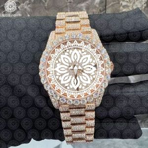 Charm Jewells Luxury Women's Gold <b>Watch</b> 38mm Round Diamond Encrusted Sapphire Dial Analog Quartz Movement Folding Clasp - Product Image 1