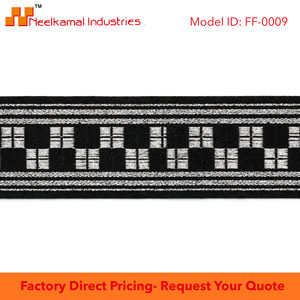 ริบบิ้นผ้าแจ็คการ์ดสีน้ำเงินกรมท่าขนาด 25 มม. ยี่ห้อเนลกามัล อินดัสทรีส์ ประดับด้วยดิ้นทอง คุณภาพพรีเมียม สำหรับตกแต่งขอบชุดยูนิฟอร์ม เสื้อผ้า และงานตกแต่งในเทศกาลต่างๆ - Product Image 6