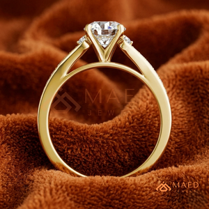 Round Cut Moissanite Engagement Ring Gold Plated Side <b>Stone</b> Pave Band Wedding Ring Luxury Jewelry - Product Image 3
