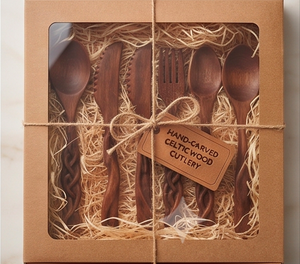 Juego de cubiertos de madera moderno con mangos trenzados clásicos para cocinar, servir, usar en la cocina del hogar y para las comidas familiares diarias. - Product Image 5