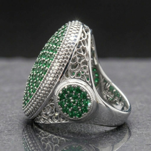 Luxury Men's 925 Sterling <b>Silver</b> Cocktail Ring With Green Cubic Zirconia Pave Setting Oval Shape Everyday Wear Gift For Him - Product Image 2