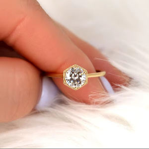 Moissanite 2CT Round Cut Diamond Hexagon Vintage Ring Original 925 Silver With Gold Plated <b>For</b> Unisex Authentic Charms <b>Gift</b> <b>Her</b> - Product Image 1