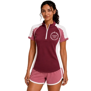 Ensemble de sport pour femme, t-shirt à demi-zip et short, rose bordeaux et blanc, séchage rapide, manches courtes, vêtements de sport, gym, fitness, course à pied - Product Image 1