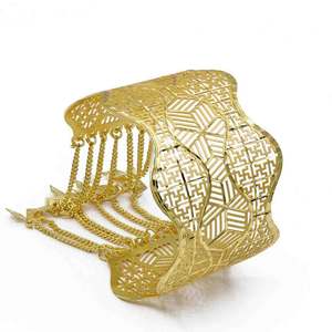 Pulseras de Moda al por Mayor, Brazaletes Ajustables de Latón para Mujer, con Patrón de Flores Intrincado en Filigrana, Chapados en Oro de 14K, 18K y 24K - Product Image 2