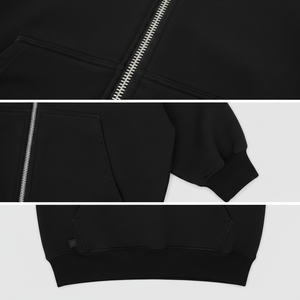 Sweat à capuche premium épais à fermeture éclair intégrale |   Veste en molleton de coton noir surdimensionnée |   Logo personnalisé disponible pour les commandes en gros - Product Image 4
