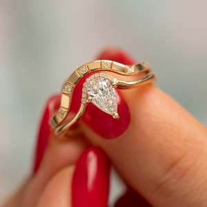 Women's 14K Solid Gold Pear Cut Diamond Engagement Ring Pave Setting Classic Style - Product Image 2