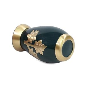 Teardrop Ceramic Pet <b>Urn</b> Green with Gold Leaf Design Airtight Classical Style for Dogs - Product Image 2