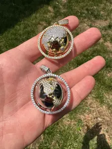 จี้สร้อยคอเงินแท้ 925 รูปทรงโลกหมุนได้ ประดับเพชรโมอิสซาไนต์ สไตล์ฮิปฮอป 3 มิติ - Product Image 4