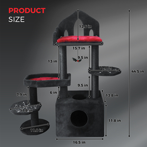 Arbre à chat interactif multi-niveaux en sisal pour chats d'intérieur, design noir et rouge, emballé en carton pour plusieurs chats - Product Image 6