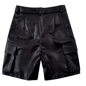 Pantalones Cortos de Hombre Negros y Naranjas con Recubrimiento de PU, Cintura Alta, Cierre de Cremallera Roja, Estilo Gótico, Material de Spandex y Poliéster - Product Image 5