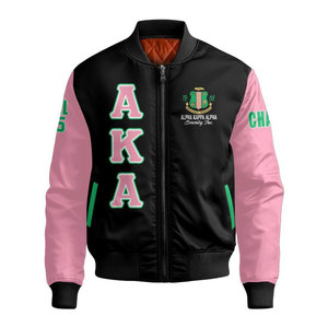Chaqueta Bomber Alpha Aka Rosa y Negra con Diseño de Escudo con Letras Griegas, Unisex, Casual, con Cierre Frontal, Resistente al Viento, para Otoño - Product Image 2