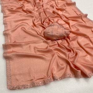 Sari de Seda Chinon Premium VASTRA COTTAGE con Exquisito Trabajo de Pedrería Zharkan y Blusa de Diseñador Bordada - Product Image 6