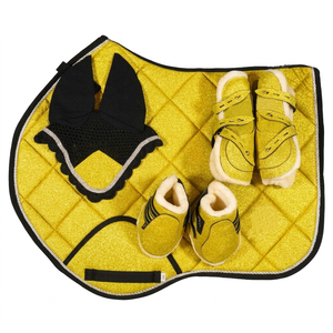 Ensemble complet de tapis de selle pour cheval de qualité supérieure en couleur jaune pailleté, confortable et personnalisable, produits d'équitation - Product Image 3