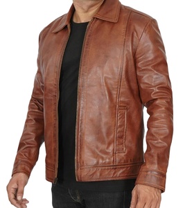<b>Men's</b> Brown PU Motorcycle Jacket <b>Turtleneck</b> Collar Zipper Closure Casual Winter Wear Regular Fit Solid Color Eco-friendly Front - Product Image 5