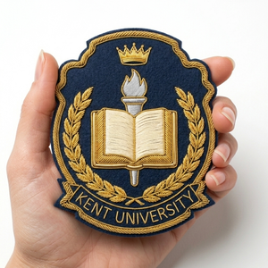 Private Label Hand Embroidered Bullion Badge Custom Country Club Crest Gold Wire Corporate Blazer Patch Executive Emblem Bulk - Product Image 5