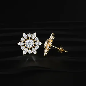 Round and Marquise <b>Cluster</b> Diamond Earring <b>Light</b> Weight Diamond Earrings Tiny Design Diamond Earrings From Indian Supplier - Product Image 3