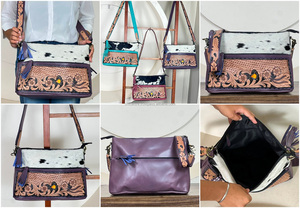 Customized Vintage Genuine Hair-on Cowhide <b>Tooled</b> <b>Leather</b> Crossbody Purse Western Floral Handcrafted Shoulder Bag for Women's - Product Image 3