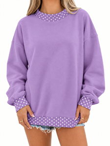 Ladies Mockneck <b>Sweat</b> <b>Top</b> Polka Dot Neck Trim Polka Dot Bottom Band Relaxed Long Sleeve Fit Modern Casual Apparel - Product Image 4