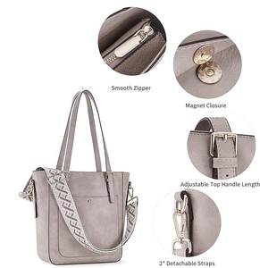 Prix de gros pour sacs fourre-tout personnalisés en cuir véritable pour femmes, sacs à main tendance avec trois sangles et fermeture éclair - Product Image 4