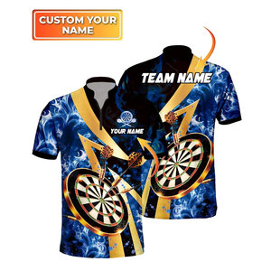 Polo zippé pour homme, motif flamme multicolore imprimé, personnalisable avec nom et nom d'équipe, tendance été - Product Image 4