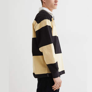 Chemise de rugby à rayures personnalisées de style preppy pour hommes, chemise de sport à manches longues à rayures cousues, style polo de rugby pour hommes - Product Image 3