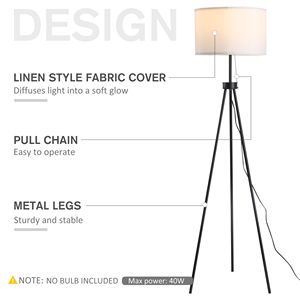 Lampada da Terra Moderna di Lusso Nera con Paralume in Tessuto Bianco, Lampada LED Postmoderna con Treppiede in Acciaio da 151 cm per Soggiorno - Product Image 4