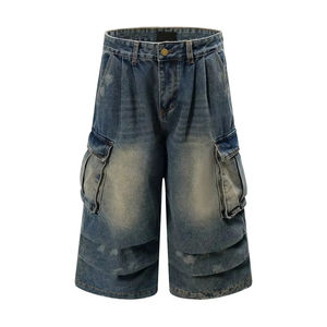 Shorts en jean cargo vintage bleu pour homme, coupe ample et large, style streetwear, multi-poches, pour l'été - Product Image 1