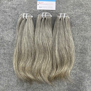 ผมต่อเวียดนามแท้เกรดพรีเมียมสีเทาตรงแบบมัด  ถักด้วยเครื่องจักรแบบ Double Weft และ Double Drawn เนื้อผมนุ่มลื่นดุจแพรไหม ขายส่ง - Product Image 4
