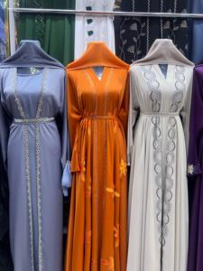 Wholesale Modest Dubai Beaded Sequined Long Sleeve <b>Abaya</b> Muslim Traditional Handmade <b>Wedding</b> Women Polyester Breathable V Neck - Product Image 5