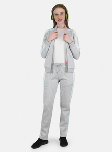 Ensemble de survêtement gris pour femmes, manches longues, col montant, fermeture éclair sur le devant, poches latérales, tenue décontractée - Product Image 2