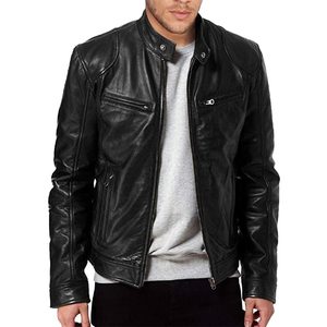 OEM Custom High Quality PU <b>Leather</b> Motorcycle Jacket Casual Zip Faux Biker <b>Coat</b> for Men Winter Season jacket for men - Product Image 1
