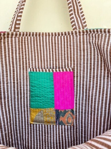 Matelassé Patchwork Coton Imprimé À La Main Floral Sac Fourre-Tout Écologique Durable avec Deux Bretelles Broderie Décoration - Product Image 6