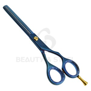 Juego de Tijeras Profesionales para el Cabello con Diseño de Puntos Azules, Tijeras de Corte y Entresacado con Borde Convexo Afilado y Patrón Vibrante - Product Image 3