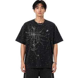 Premium Men's shirts Rhinestone Cross Graphic Tee Heavyweight Black Oversized T-shirt <b>Y2K</b> Gothic Streetwear Distressed <b>Tops</b> - Product Image 1