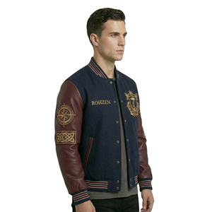 High Quality ODM OEM Customized Wool Genuine Leather Varsity <b>Jacket</b> Personalized Embroidered Logo Unisex Baseball Bomber <b>Jacket</b> - Product Image 5