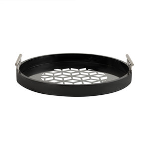 Luxury Black Metal <b>Round</b> <b>Tray</b> with Wooden Base Luxury Serving <b>Tray</b> for Home Decor & Hotel Use - Product Image 1