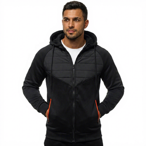 Men's Black Hooded <b>Zipper</b> <b>Sweatshirt</b> Raglan Sleeve Solid Color Casual Autumn Wear Breathable Knitted Polyester Regular Fit - Product Image 3