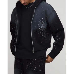 Survêtement d'hiver tendance |   Ensemble jogging en molleton de coton à capuche pour homme |   Logo personnalisé en strass, délavé à l'acide, écologique - Product Image 6