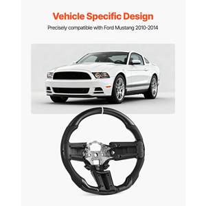 Volante de Cuero con Base Plana en Forma de D de Fibra de Carbono para Ford Mustang 2010-2014, Textura Antideslizante Precisa, Negro - Product Image 2