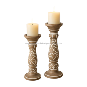 Ensemble de porte-bougies en bois de style vintage, support décoratif pour bougies, centre de table pour la maison, mariage, salle à manger, décoration de fête - Product Image 1