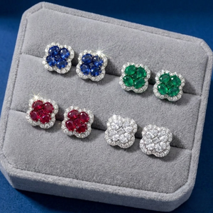 Huggie-pendientes de oro rosa de 18K para mujer, joyería de zafiro azul fino con diamante 100% Natural, con forma de flor - Product Image 5