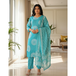 Conjunto de 3 Piezas de Ropa Tradicional India Laxmi Lifestyle para Mujer, en Algodón, para Fiestas, Lavable, Venta al Por Mayor - Product Image 1