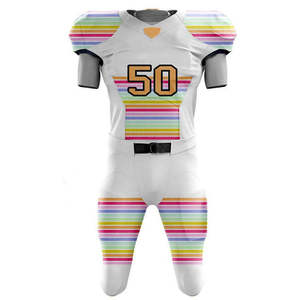 Ensemble d'uniformes de football américain personnalisés, maillot et pantalon rayés blancs arc-en-ciel, impression sublimée, évacuation de l'humidité, ajusté pour adultes, LOGO - Product Image 2