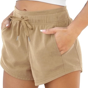 Shorts en coton corail pour femme avec cordon de serrage, poches, coupe droite, style streetwear décontracté, taille mi-haute, 100 % coton, écologique et respirant - Product Image 5