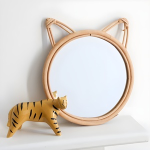 Accesorio para habitación infantil más vendido, lindo espejo de ratán con forma de mini dinosaurio, espejos de pared con marco tejido a mano - Product Image 6