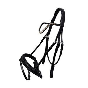 Bridon en cuir verni avec frontal et muselet Horse Wave, taille et couleur personnalisables - Product Image 1