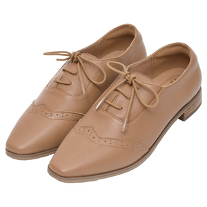 Ann'S <b>Brown</b> <b>Women</b> Genuine Leather Oxford Shoes Classic Wingtip <b>Brogue</b> Slip-On Square Toe Platform Padded Anti-Friction Heel - Product Image 1
