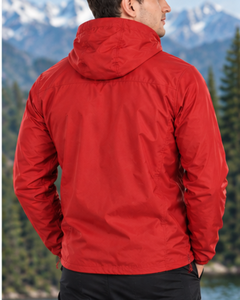 Men's <b>Red</b> Hooded <b>Windbreaker</b> Jacket Windproof Zipper Closure Casual Autumn Wear Regular Fit Solid Color Polyester Shell - Product Image 2